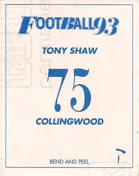 1993 Select AFL Stickers #75 Tony Shaw Back